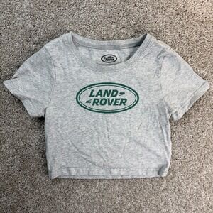 Land Rover Shirt Womens S Gray Green Logo Cropped Short Sleeve Tee Top Casual